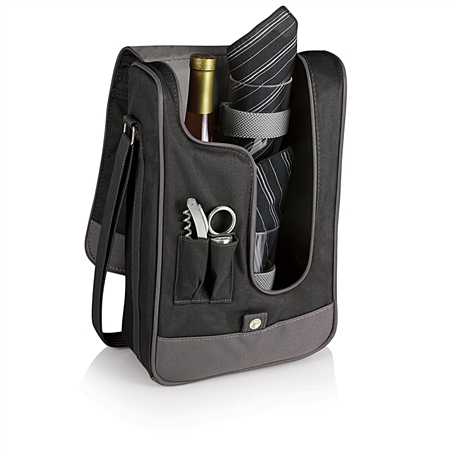 Picnic Time Barossa Wine Tote - Black with Grey
