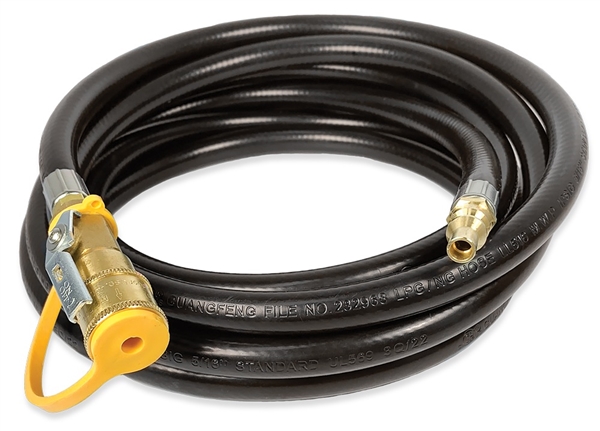 Suburban Mfg 523019 12-foot high pressure LP gas hose with 1/4 inch male and female quick connect fittings on each end