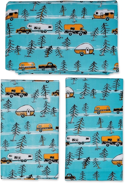 Camco 53380 Life is Better at the Campsite Picnic Tablecloth with Bench Covers, 3-Piece, Vinyl, Sketch Design