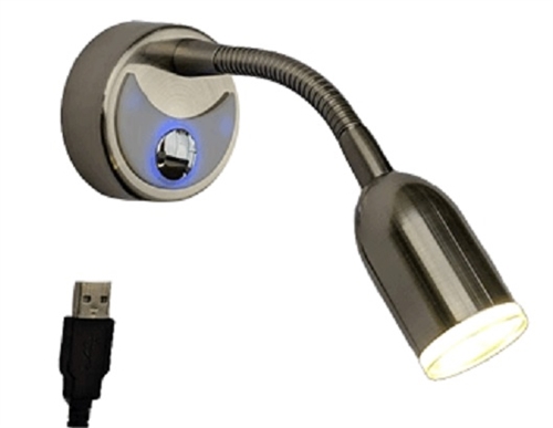 FriLight Flex 12V LED Reading/Night Light With USB Port - Blue, Warm White