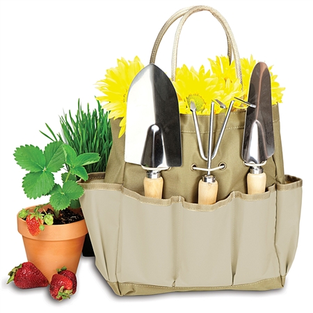 Picnic Time Large Garden Tote - Khaki with Beige