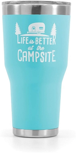 Camco 53058 Life Is Better At The Campsite Stainless Steel Tumbler - 30 Oz - Cool Blue