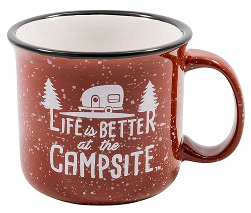Camco 53235 Life Is Better At The Campsite Travel Mug - Speckled Red - 16 Oz