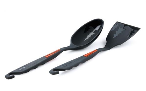 GSI Outdoors 74130 Compact Spatula & Spoon Set With Silicone Grips & Hooks - 7"