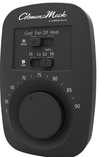 Coleman Mach 7330F3852 Analog Heat/Cool RV Air Conditioner Thermostat - 12V - Black