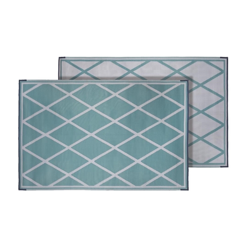 Faulkner Reversible RV Patio Mat, Turquoise & White Diamond Design - 3' x 5'