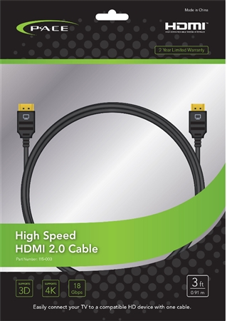Pace International 115-003 High Speed HDMI 2.0 Cable - 3'