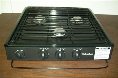 Suburban 3100A 3 Burner Slide-In RV Cooktop Stove - Piezo Ignition with Conventional Burners