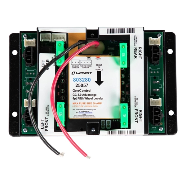 Lippert 803280 OneControl Ground Control 3.0 Advantage 4-Point Fifth Wheel Electric Leveler Assembly, control module front view