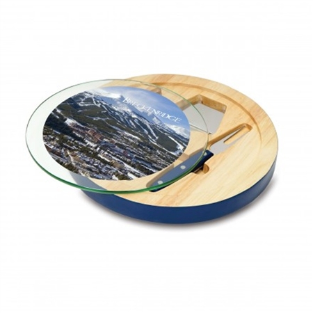 Picnic Time Ventana Cheese Board and Serving Tray Set - Rubberwood/Navy