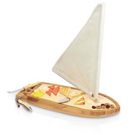 Picnic Time 905-00-505-000-0 Sailboat Cheese Board and Tools Set - Bamboo