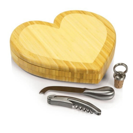 Picnic Time 918-00-505-000-0 Heart Cheese Board and Tools Set - Bamboo