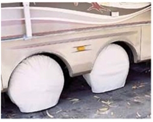 2PK Superior Electric RV Trailer White Vinyl Tire Cover Pair for Size 36"-39" 