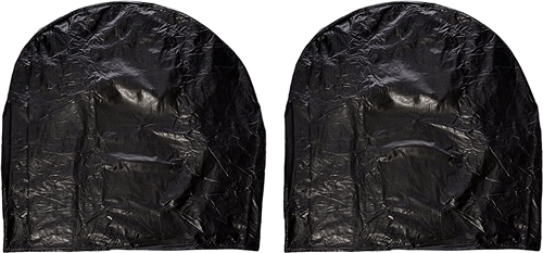ADCO 3976 Ultra Tyre Gard oversized black vinyl RV tire covers for 43-45 inch tires, sold in pairs with bungee-ball fasteners and brass grommets.