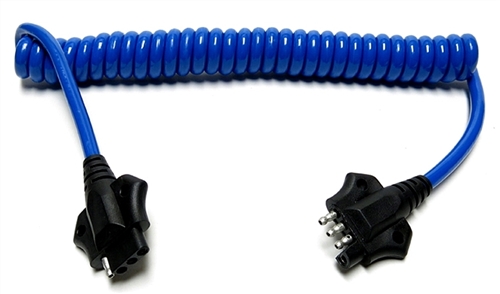 HitchCoil 95-12575-03 4-Way Flat Male To 4-Way Flat Female Coiled Trailer Cable, 3 Ft, Blue