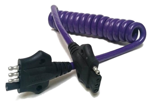 HitchCoil 95-12575-04 4-Way Flat Male To 4-Way Flat Female Coiled Trailer Cable - 3 Ft - Purple