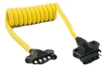 HitchCoil 95-12576-02 5-Way Flat Male To 5-Way Flat Female Coiled Trailer Cable, 3 Ft, Yellow