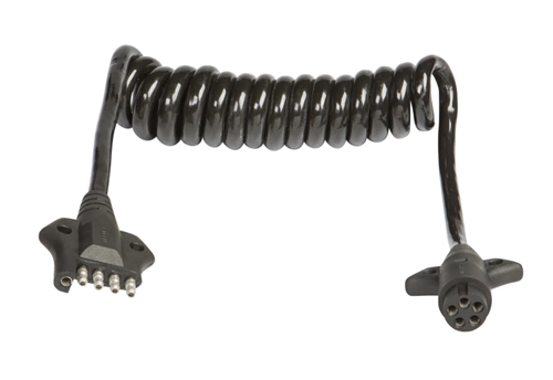 HitchCoil 95-12583-05 Black Coiled Cable - 5-Female Round to 5-Male Flat - 3' Length