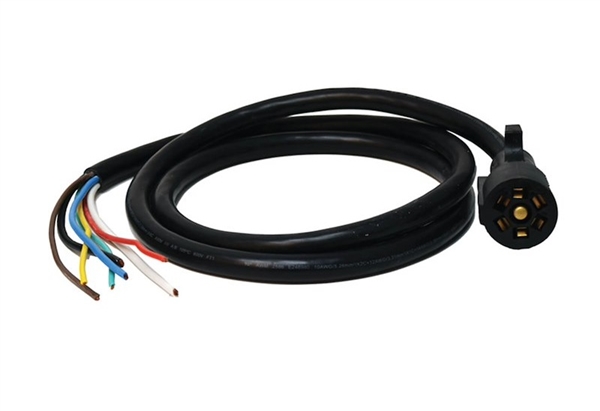 Valterra A10-7W6 Mighty Cord 7-Way RV Blade Trailer Cord, 6 Feet, Trailer End, Molded Connector with Bare Wire Leads