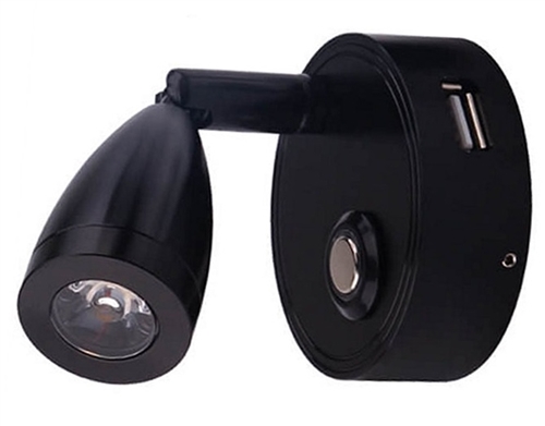 Salvinco BG103SLBK Mini-Tri 3-In-1 LED RV Reading Light With USB Port, 12-24V DC