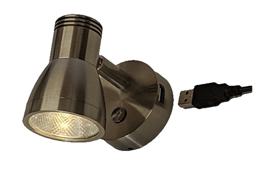 FriLight Dane 12V LED Light With Dimmer & USB Port - Satin Nickel