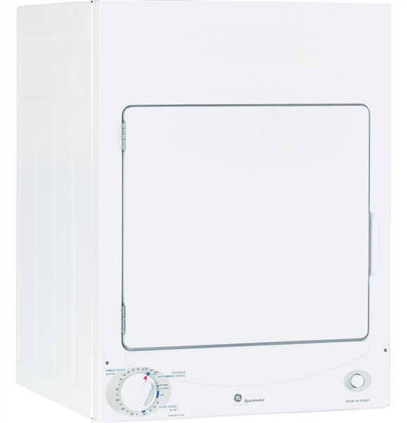 GE DSKS333ECWW Spacemaker Electric Dryer - 3.6 Cu Ft, 120V, White