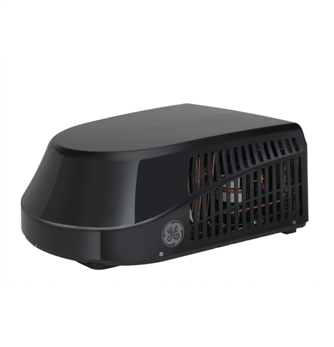 GE Appliances GRHS13XHHB 13500 BTU black RV rooftop heat pump air conditioner with R32 refrigerant and auto defrost for year-round use