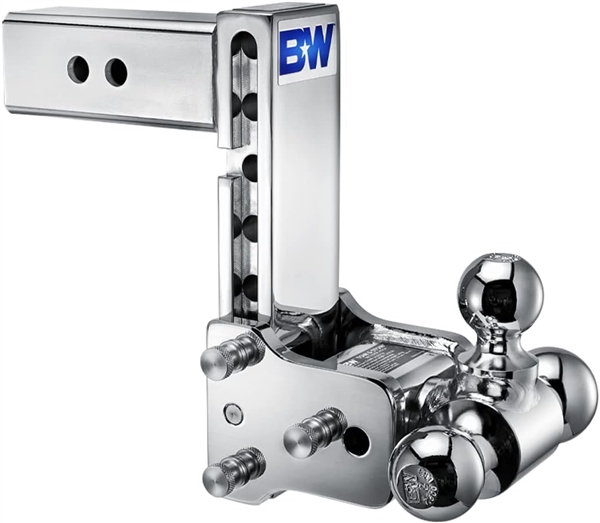 B&W Hitches TS20049C Tow & Stow Chrome Tri-Ball Mount, 2.5" Shank, 1-7/8", 2", 2-5/16" Chrome Balls, 7" Drop