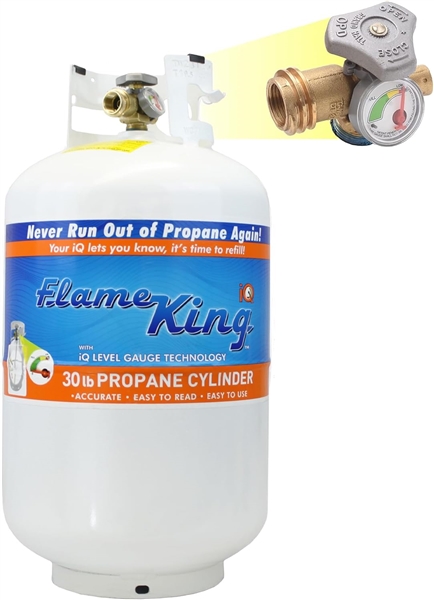 Flame King YSN330 30 lb Propane Cylinder with OPD Valve & Built-In Gauge