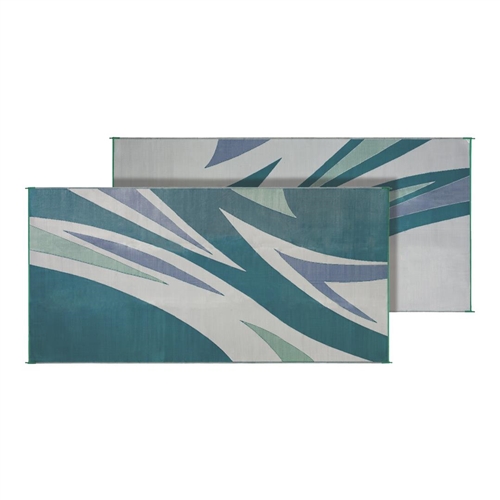 Faulkner Reversible RV Patio Mat - Green & Blue Summer Waves Design - 8' x 16'
