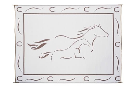 Ming's Mark GH8117 Reversible RV Patio Mat - Brown & White Galloping Horses Design - 8' x 11'