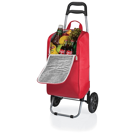 Picnic Time Cart Cooler with Trolley - Red