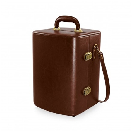 Picnic Time Manhattan Portable Cocktail Case - Mahogany with Burgundy plaid