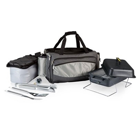 Picnic Time Vulcan Portable BBQ and Cooler Tote - Black with Grey and Silver