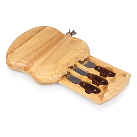 Picnic Time Apple Cheese Board and Tools Set - Rubberwood