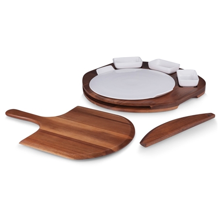 Picnic Time Pizza Prep Station Fully-Outfitted Set - Acacia