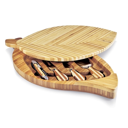 Picnic Time Leaf Cheese Board and Cheese Tools Set - Bamboo
